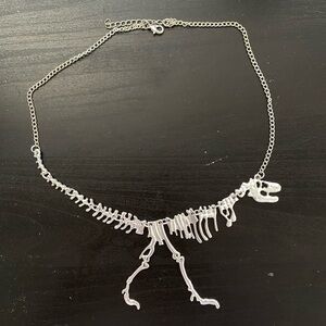 Silver T-Rex Skeleton Necklace - Women's Statement Pendant
